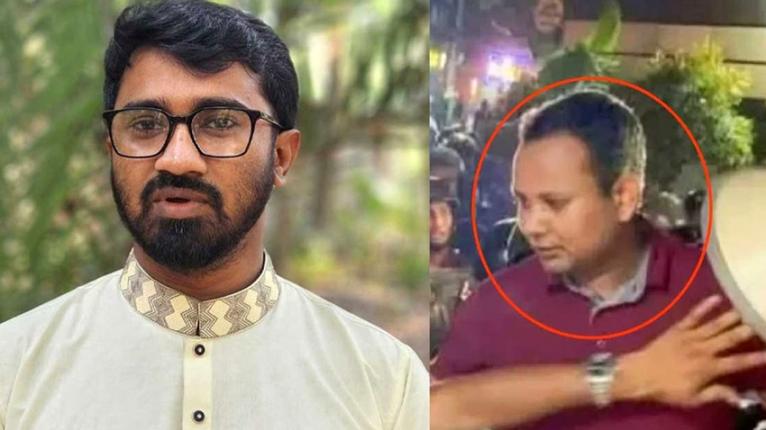 লাল টিশার্ট পরিহিত সেই ব্যক্তি পুলিশের কনস্টেবল মিজানুর রহমান