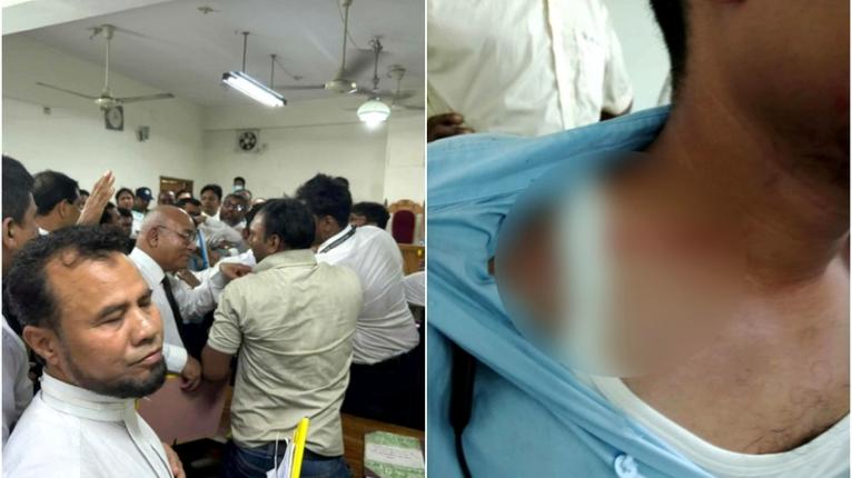এজলাসে বিচারকের সামনে সাংবাদিককে মারধর